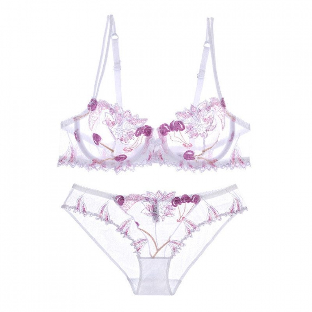 Sexy Transparent Embroidered Floral Lace Women's Underwear Set