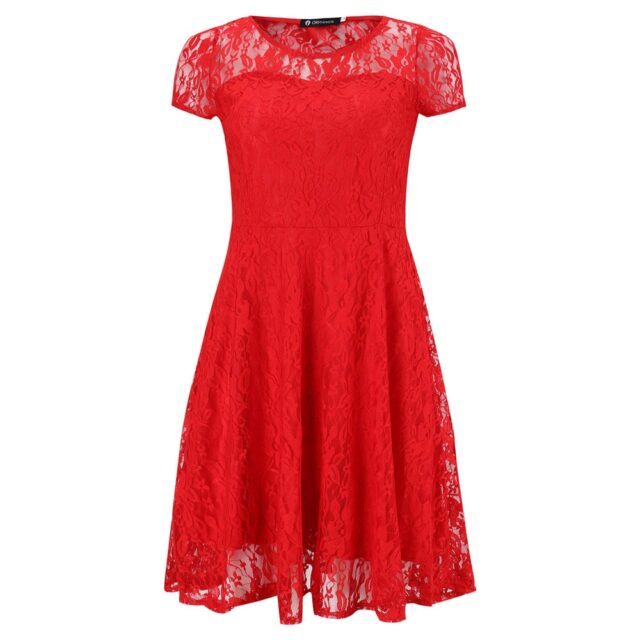 Women’s Floral Lace O-Neck Dress Evening Dresses Lace Dresses cb5feb1b7314637725a2e7: black|Blue|pink|Red|white