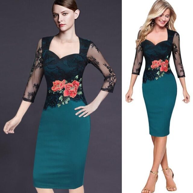 Elegant Vintage Floral Lace Women’s Pencil Dress Evening Dresses Lace Dresses cb5feb1b7314637725a2e7: Green|Purple|Red