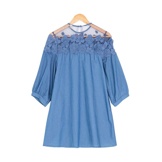 Women’s Plus Size Denim Dress With Floral Embroidery Lace Dresses Party Dresses cb5feb1b7314637725a2e7: Light Blue