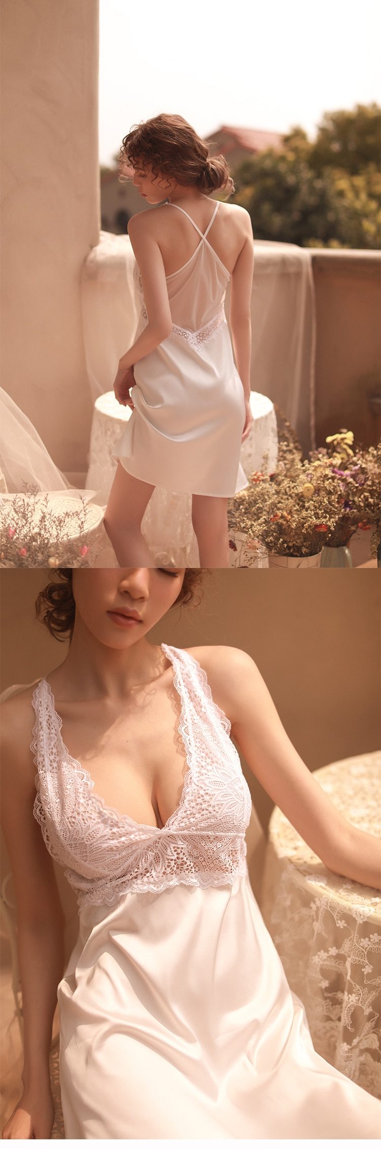 Women's Lace Decorated V-Neck Nightgown