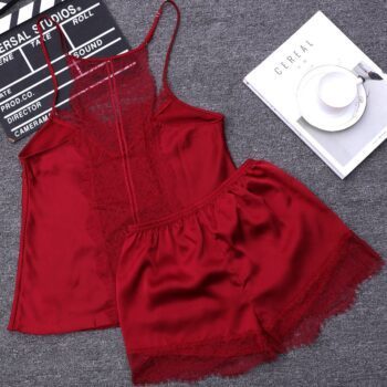 Women’s Lace Design Top and Shorts Pajamas Set Lace Sleepwear cb5feb1b7314637725a2e7: black|pink|Wine Red