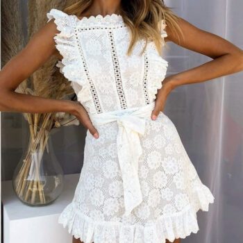 Women’s Elegant Lace Hollow Dress Lace Dresses cb5feb1b7314637725a2e7: white