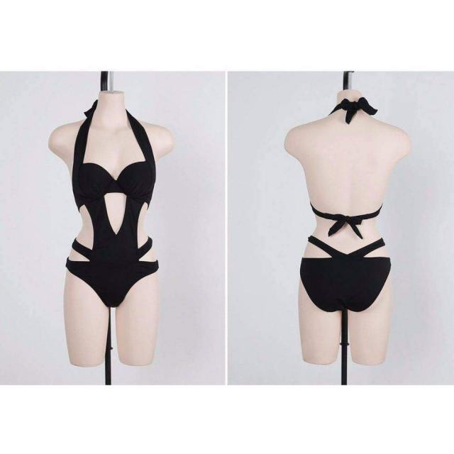 Women's Cut Out Style One Piece Halter Swimsuit Beach Dresses Lace Dresses cb5feb1b7314637725a2e7: black