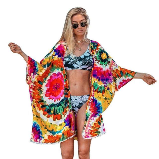 Floral Multicolored Bikini Cover Up for Women Beach Dresses cb5feb1b7314637725a2e7: Multicolored