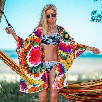Floral Multicolored Bikini Cover Up for Women Beach Dresses cb5feb1b7314637725a2e7: Multicolored